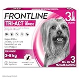 FRONTLINE TRI-ACT Hund XS gegen Zecken, Flöhe & Mücken (kleine Hunde 2 bis 5 kg) - 3X Pipetten für bis zu 3 Monate Schutz - wasserfest - perfekt auf Reisen