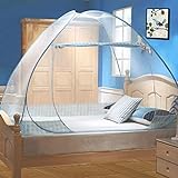 Digead Moskitonetz Bett,Faltbares Bett-Moskitonetz, Tragbares Reise-moskitonetz, Einzeltür-Moskito-Campingvorhang,100 * 200 cm-Blauer Rand