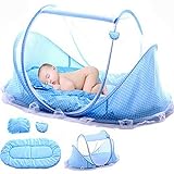 LVPY Babybett Moskitonetz, Portable faltbett Pop Up Sommer Travel Krippe mit Moskitonetz Babybetten Neugeboren Kinderbett für 0-3 Jahre - Blau